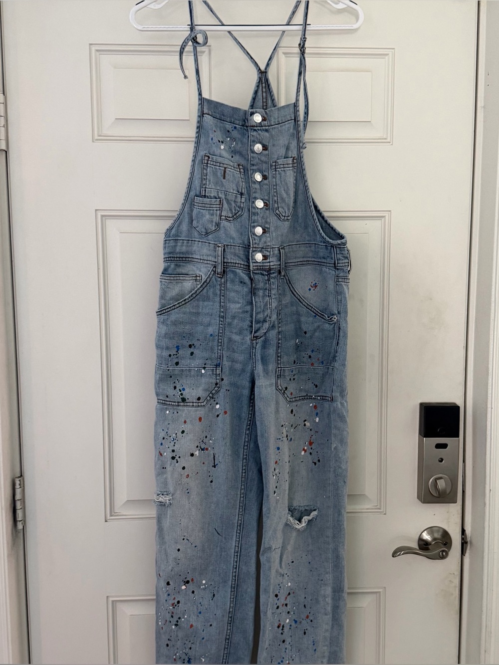 Pilcro Anthropologie Paint Splatter Overalls 26 | Distressed Denim